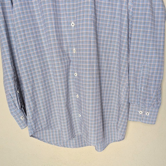 Peter Millar Cotton Check Button-Up Shirt – Blue & Rust Plaid – Size L - Picture 4 of 7